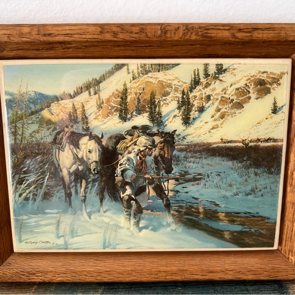 Gary Carter Tile painting in wood frame